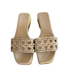 TORY BURCH Basketweave calfskin leather clog sandals in Cream color (size 9.5)